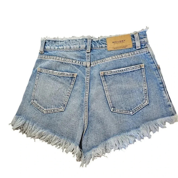 MOUSSY VINTAGE Distressed Frayed Denim Shorts Blue Size 3 - Picture 2 of 5
